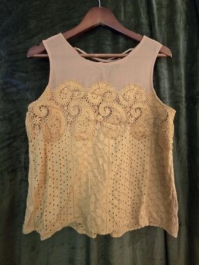 Sleeveless Lace Eyelet Top - Mustard Yellow